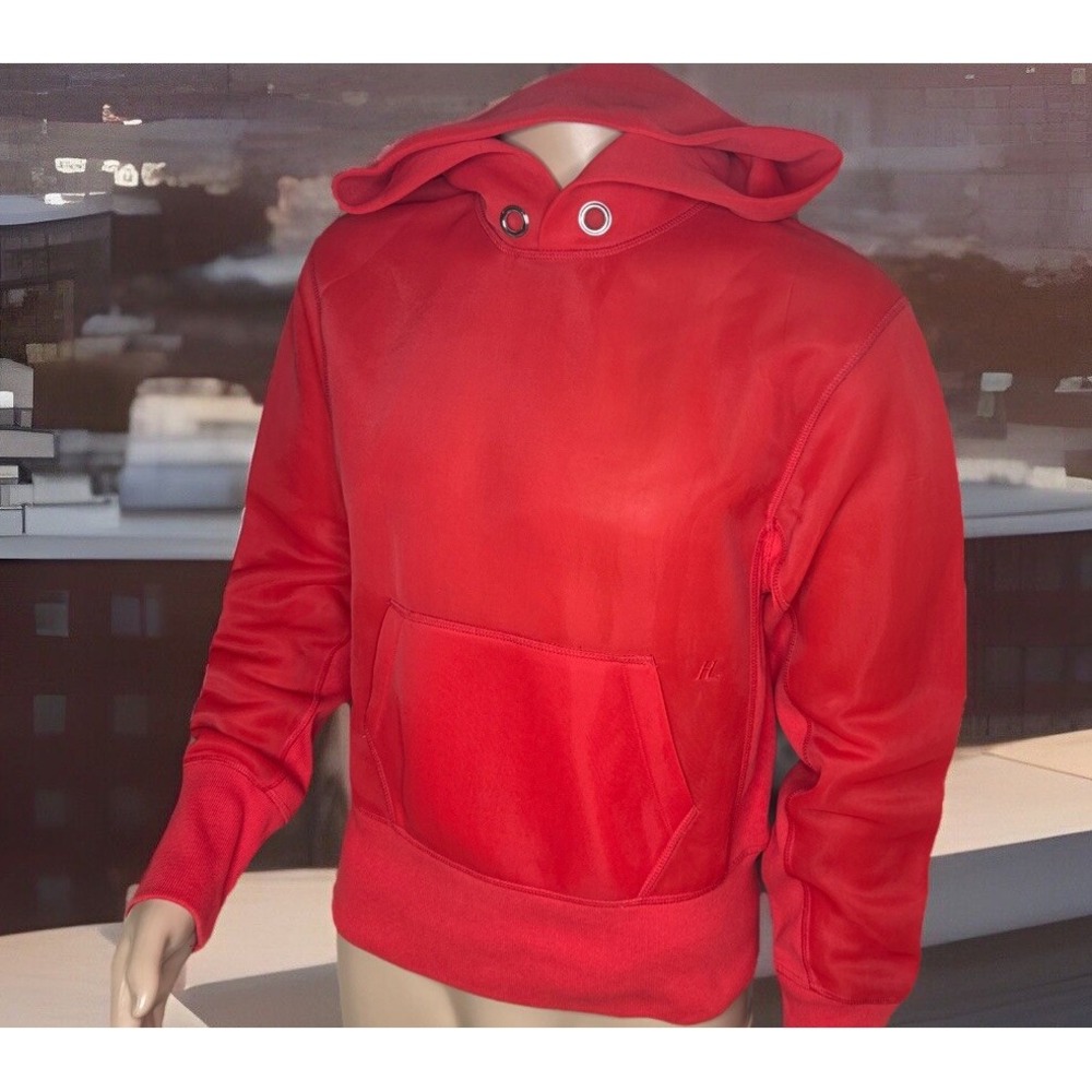 Helmut‎ Lang Unisex Red Mesh Fleece Pullover Hoodie Sweatshirt Mens S Womens M